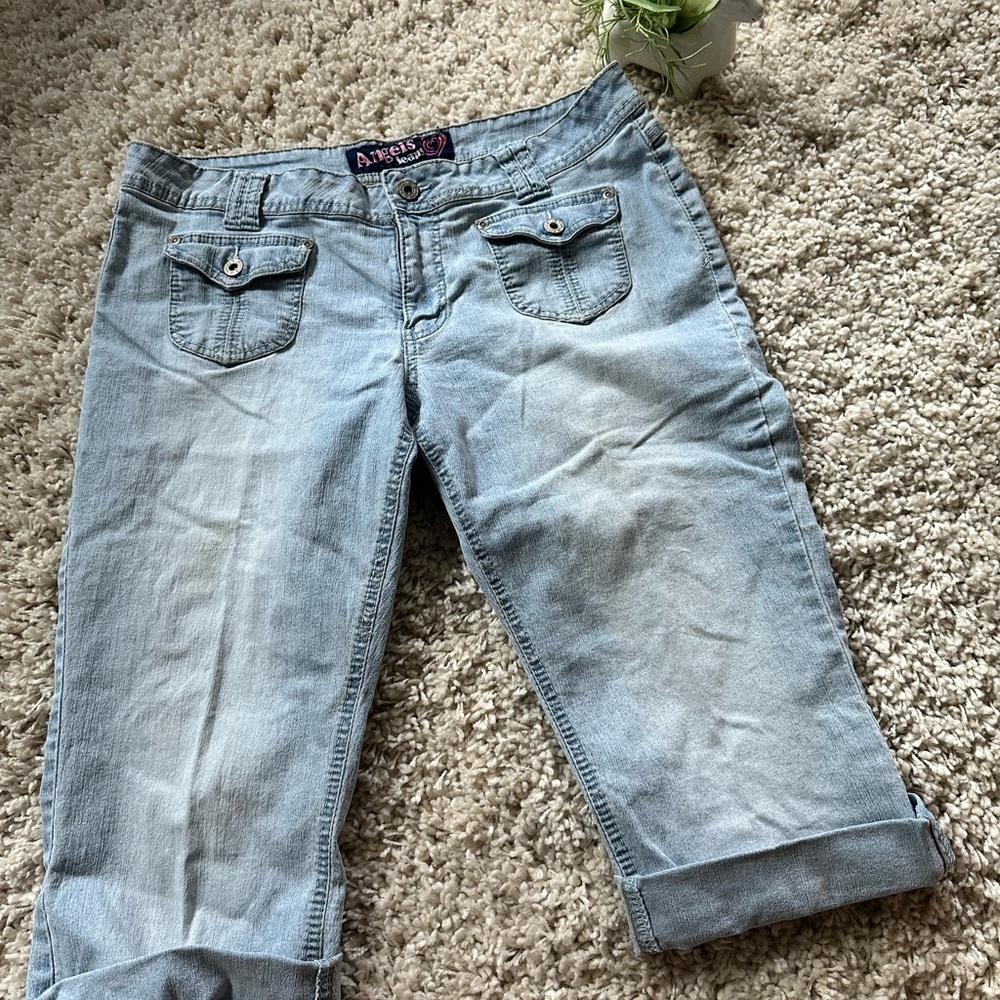 Angels Jeans cute vintage pocketed y2k mom denim light blue knee length …